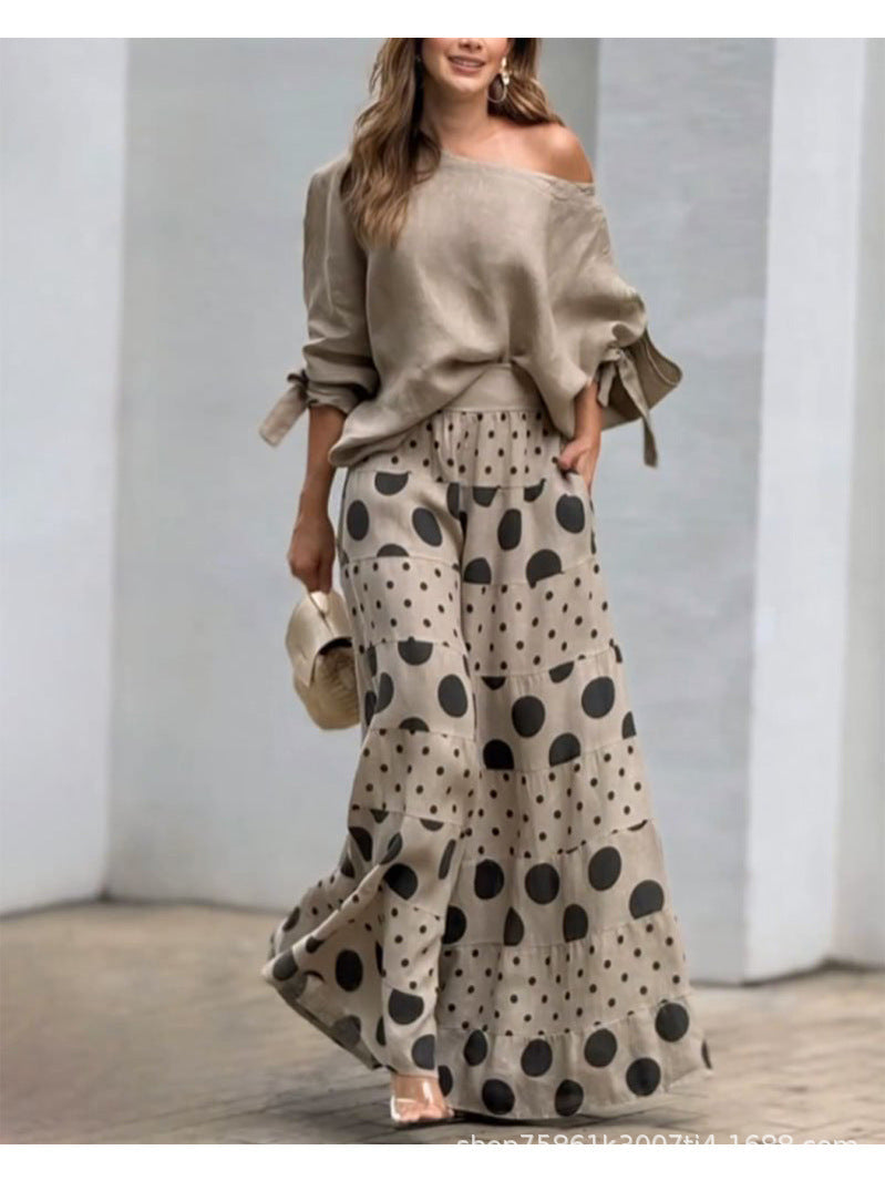 Fashionable 2-Piece Set: Printed Pants & Long Sleeve Top