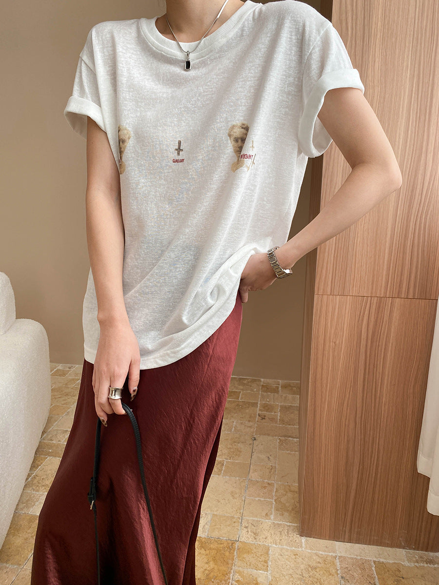 Oversized Round Neck Short-Sleeve T-Shirt for Women