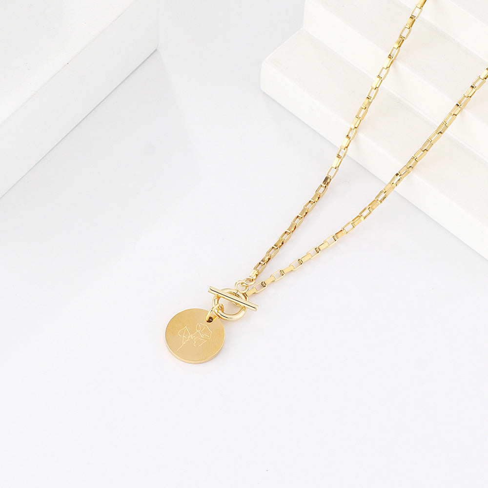 Designed Month Flowers Birthday Gifts Round Pendant Necklaces