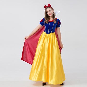 Adult Halloween Costume - Snow White Cosplay Dress with Short Sleeves and Long Skirt