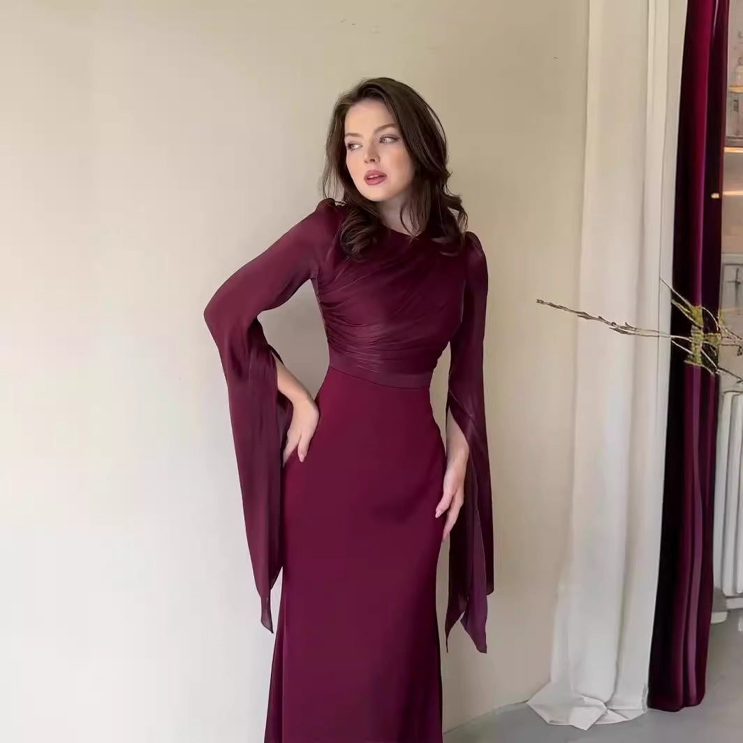 Elegant Satin Summer Long Sleeves Dresses