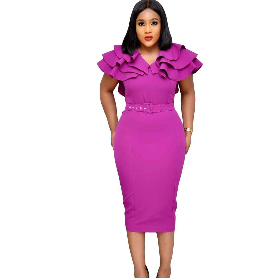 Elegant Women Ruffled Office Lady Dresses-Dresses-Free Shipping at meselling99