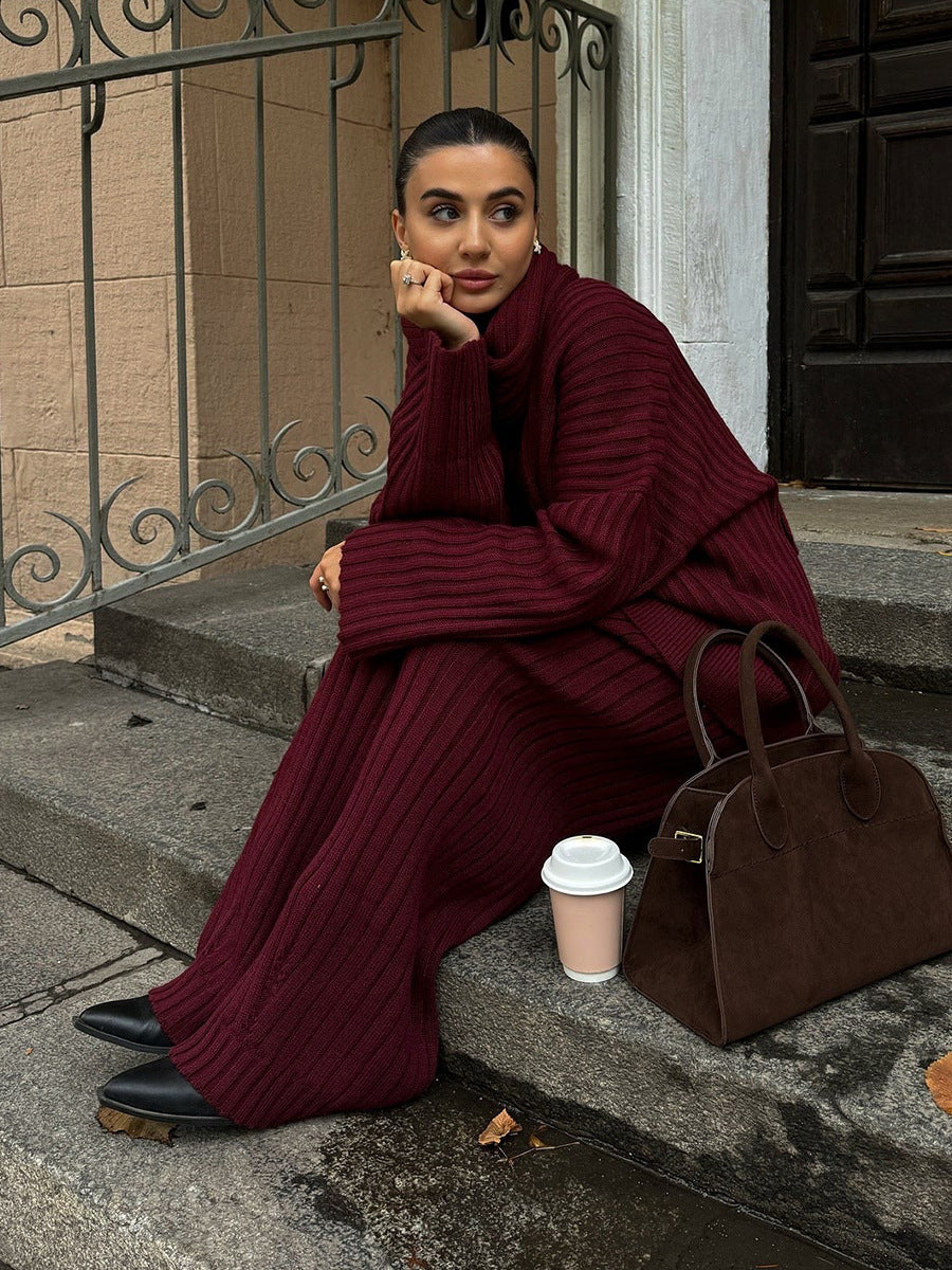 Women's V-Neck Ribbed Knit Sweater Set