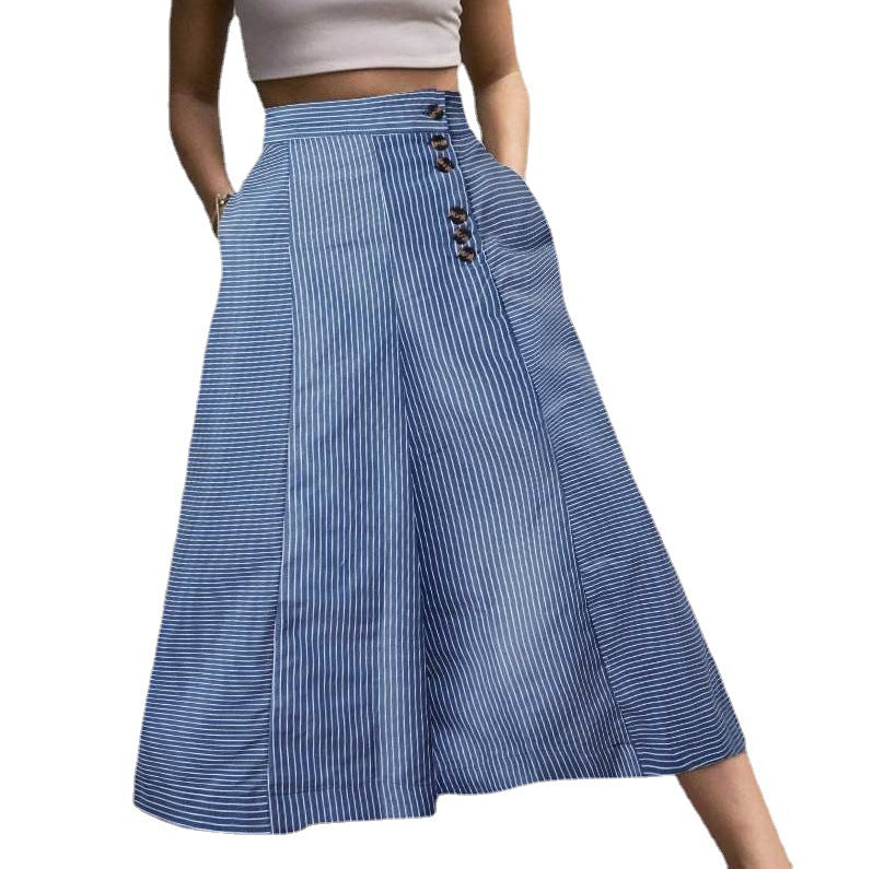 Women's High-Waisted Striped Wide-Leg Pants