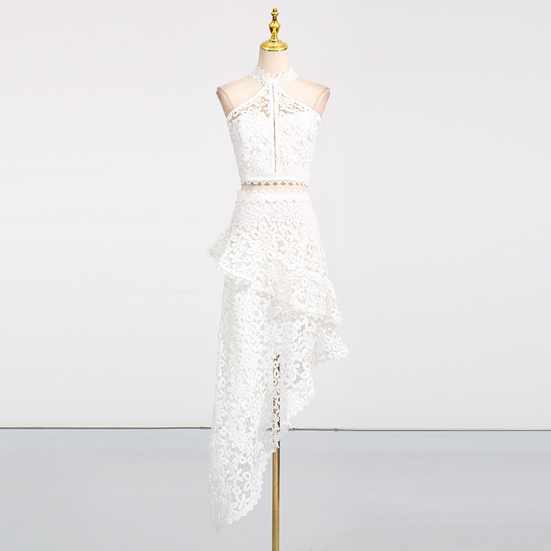 Women's Lace Sleeveless Top & Asymmetrical Skirt Set