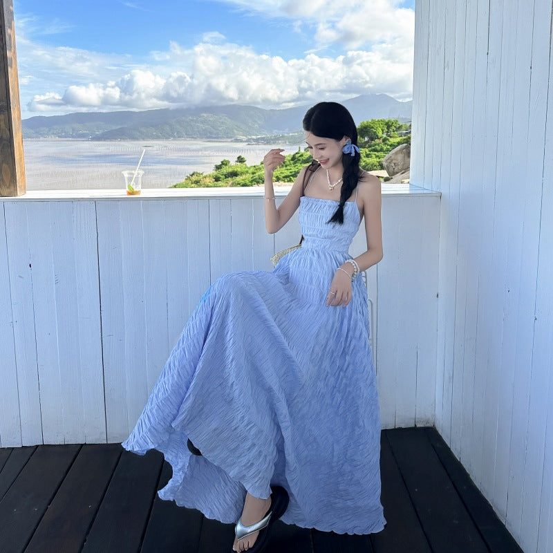 Summer Waves Blue Backless Maxi Dress