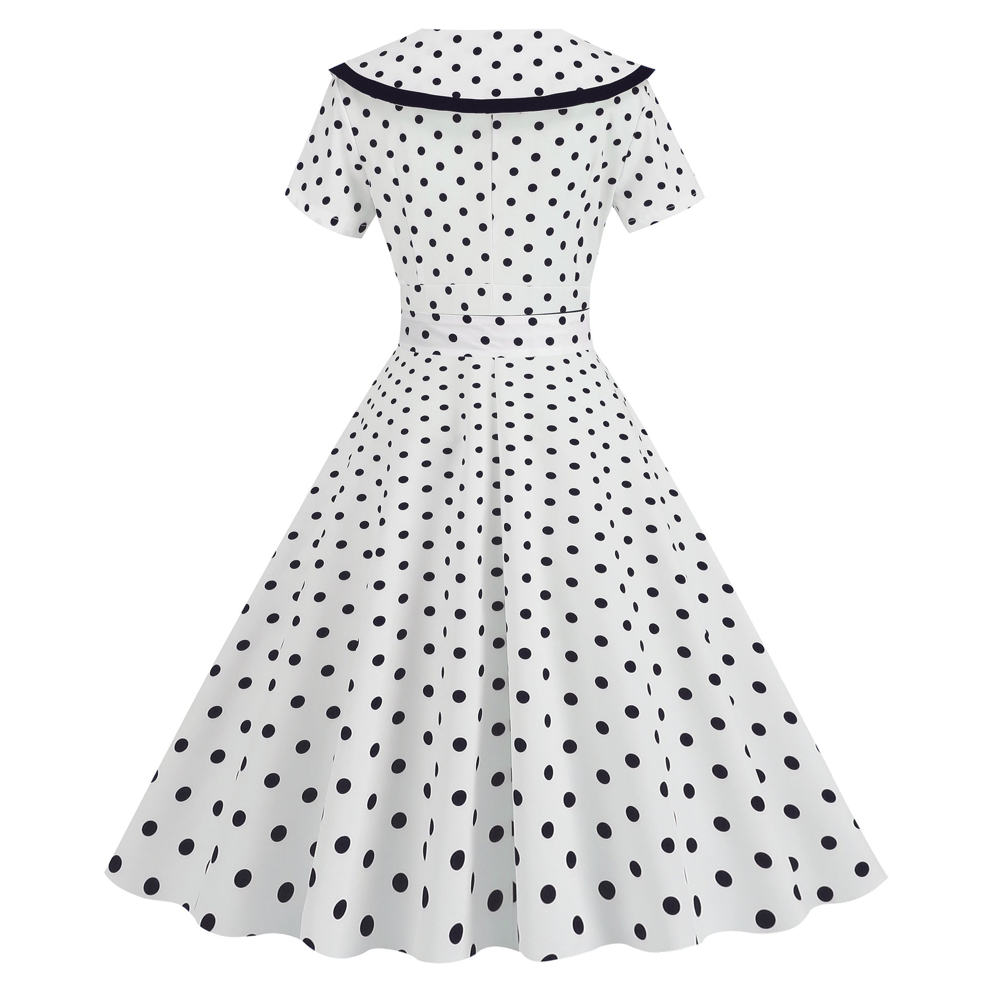 Vintage-Inspired Polka Dot Print Wrap Waist Flared Dress with Belt