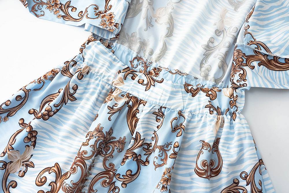 Floral Print V-Neck Long Sleeve Shorts Jumpsuit