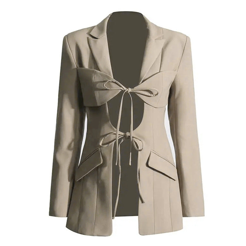 Women's Designer V-Neck Lace-Up Belted Asymmetrical Blazer Jacket