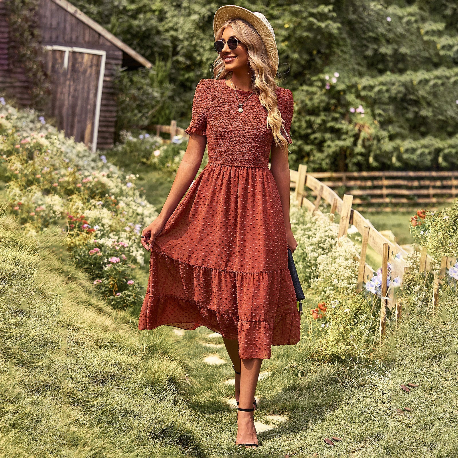 Elegant Short Sleeves Midi Dresses