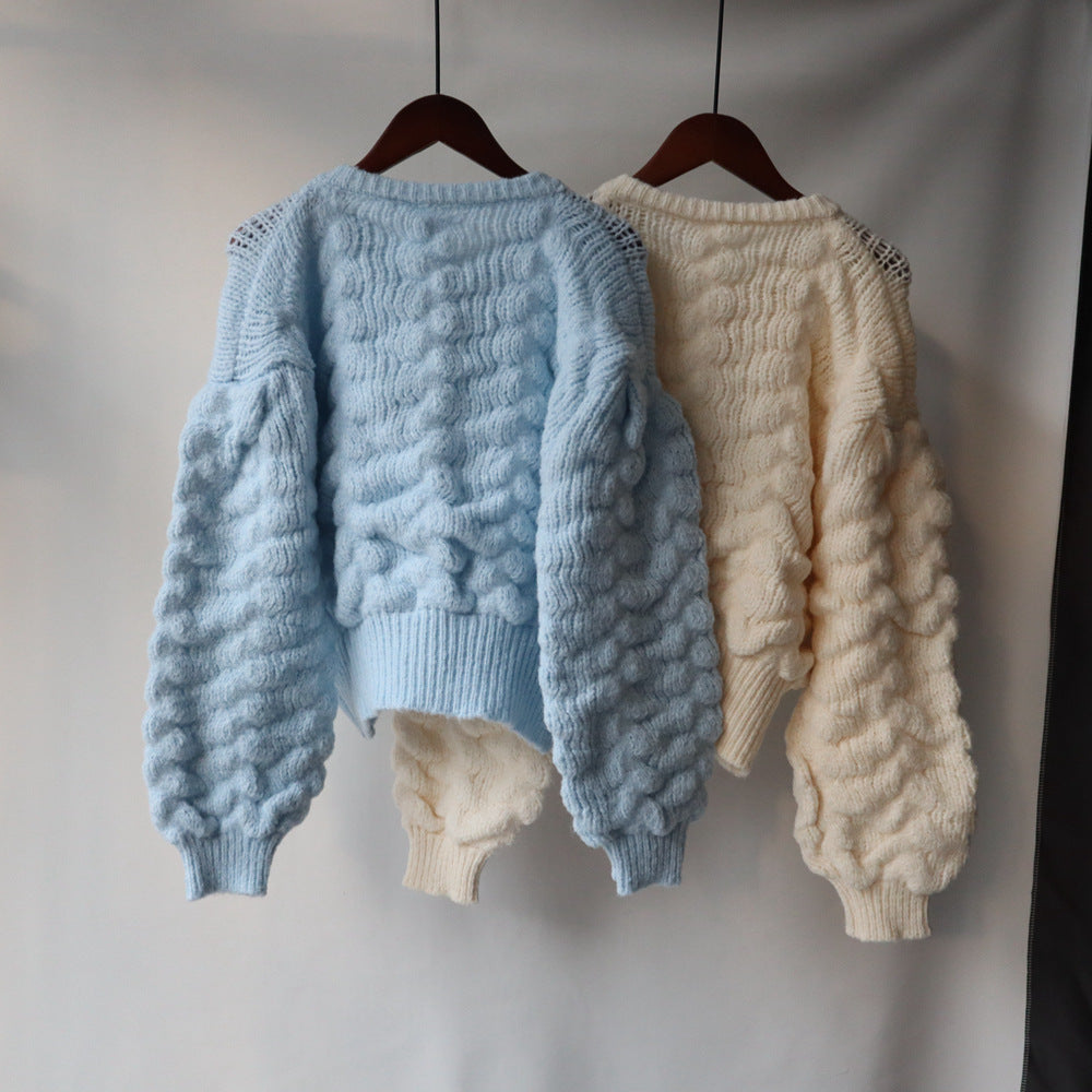 Women's Sweet Short Knit Top – Long Sleeve Floral Embroidered Cardigan Sweater