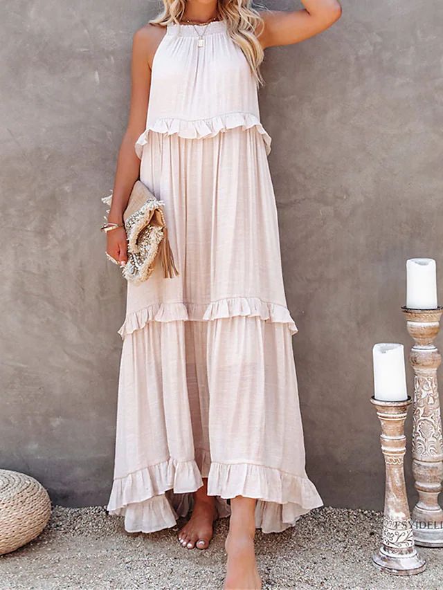 Casual Ruffled Summer Holiday Long Maxi Dresses