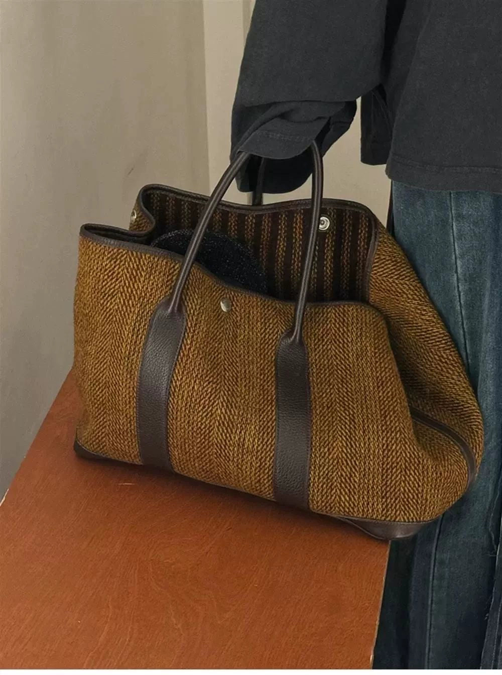Elegant Tweed Oversized Tote Bag