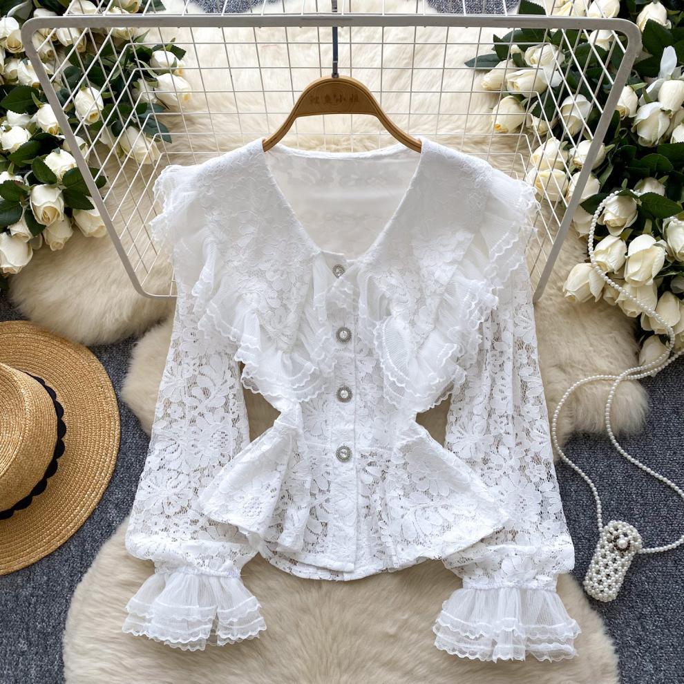 Lace Patchwork Lantern Sleeve Blouse