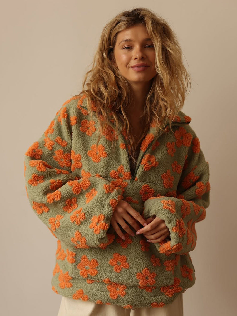 Women's Floral Print Sherpa Hoodie