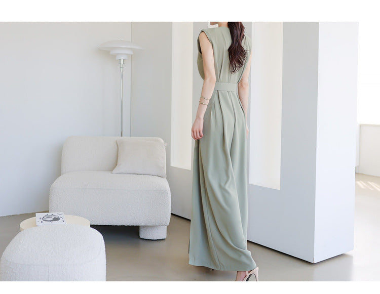 Summer Split Front Sleeveless Elegant Women Jumpsuits