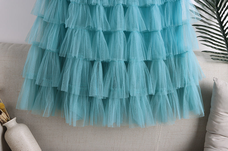 A-Line Mid-Length Tulle Skirt with Layered Mesh Insert