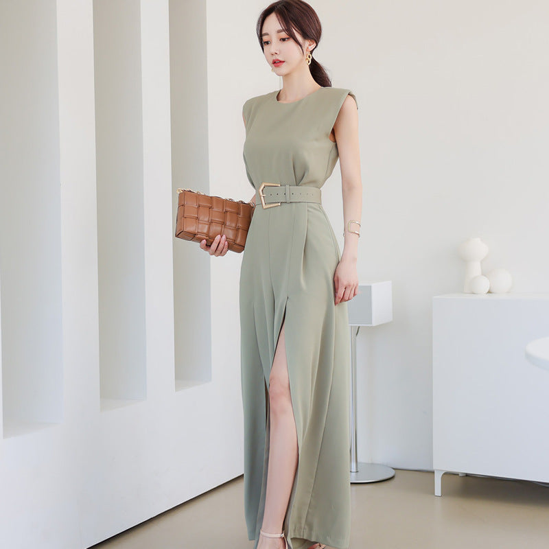 Summer Split Front Sleeveless Elegant Women Jumpsuits