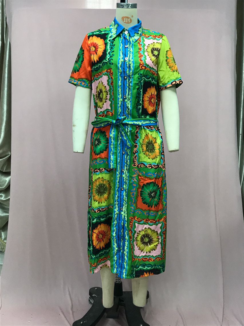 Fashion Printed Lace Up Long Dresses