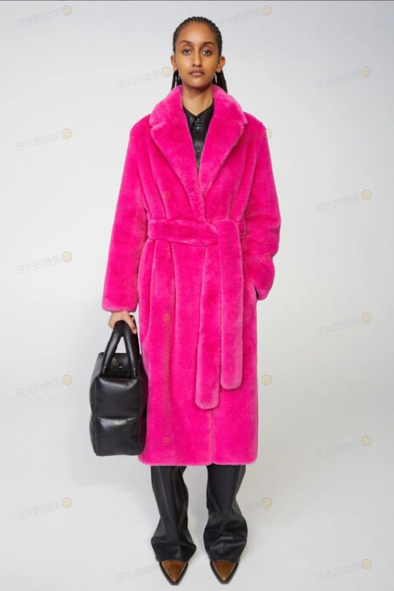 Long Plush Rabbit Hair & Mink Fur-Like Coat