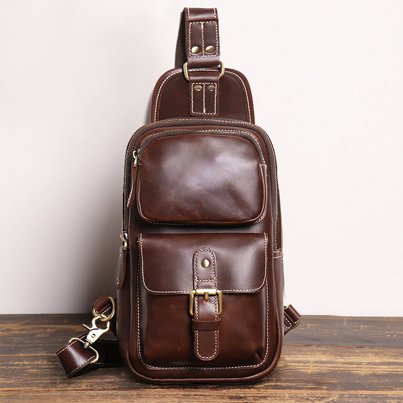 European and American Men's Crazy Horse Leather Crossbody Chest Bag