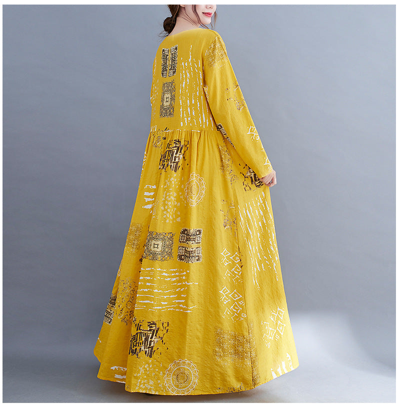 Women Yellow Plus Sizes Long Cozy Dresses-Dresses-Free Shipping at meselling99