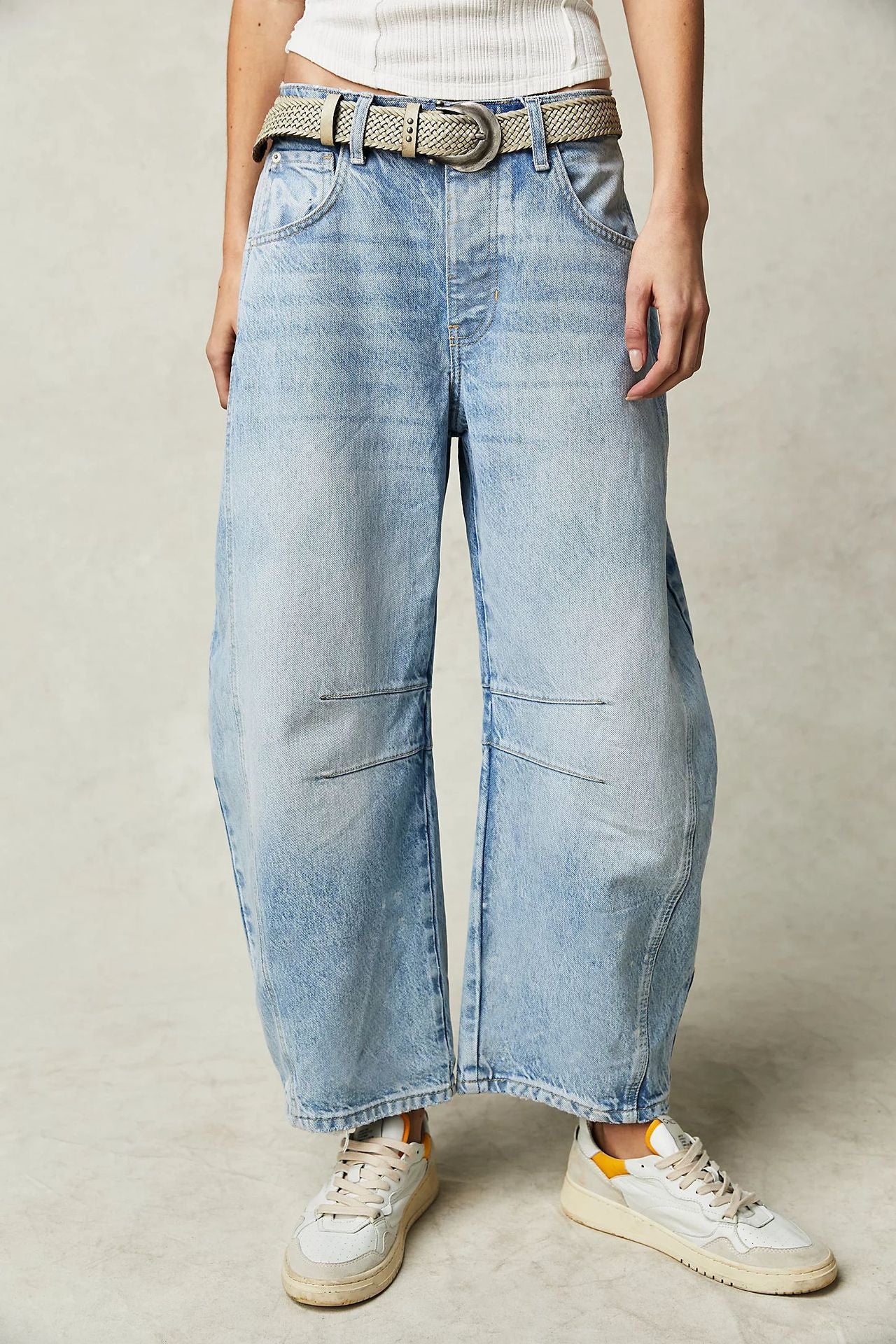 High-Waist Loose Fit Draped Wide Leg Jeans