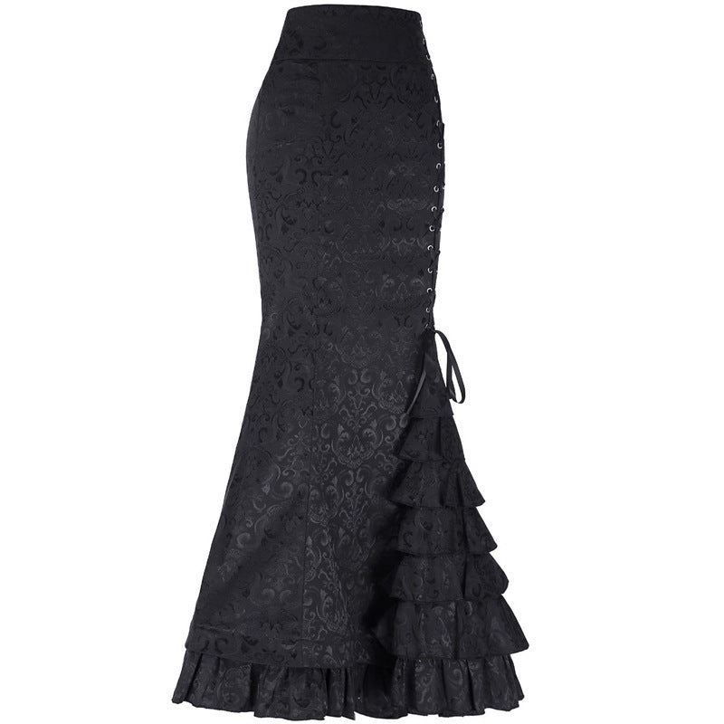 Halloween Women's Gothic Black Plus Size High-Waisted Bodycon Mermaid Maxi Skirt