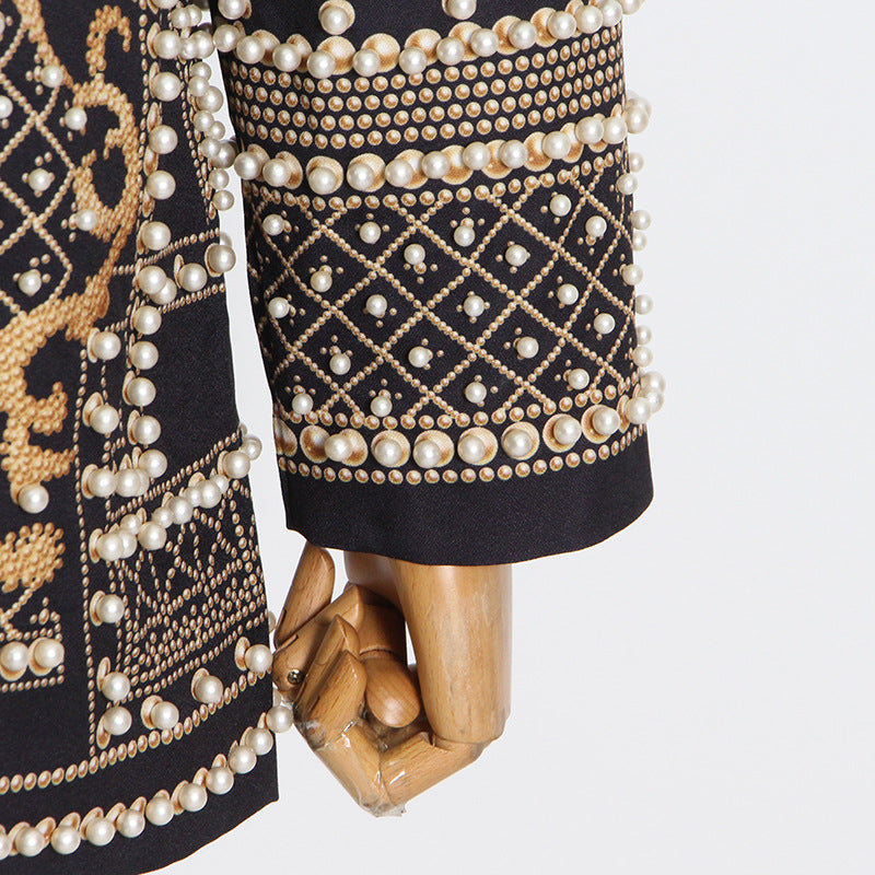 Vintage High-End Beaded Print Blazer