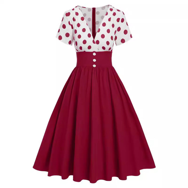 Polka Dot Contrast Panel Dress