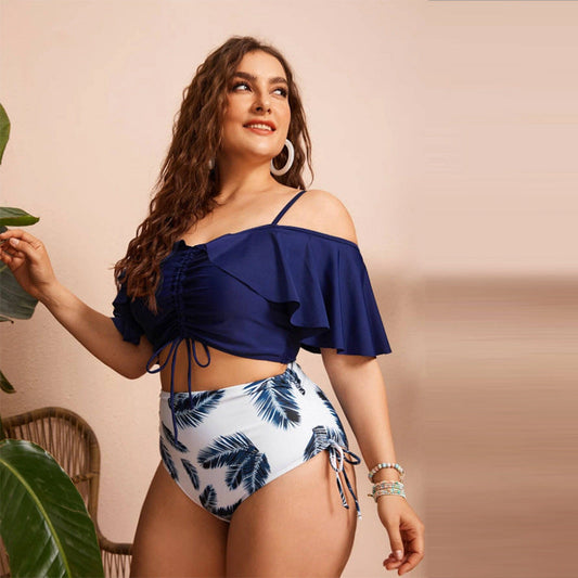 Women High Waist Off The Shoulder Plus Sizes Swimsuits