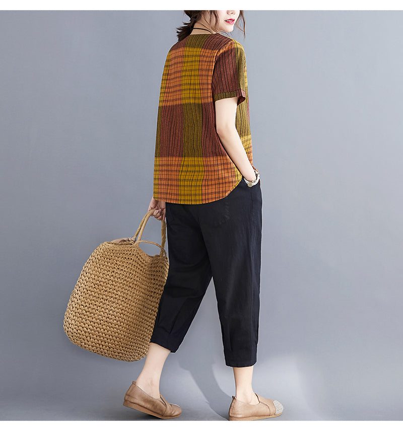 Vintage Stripe Cotton Linen T-Shirt