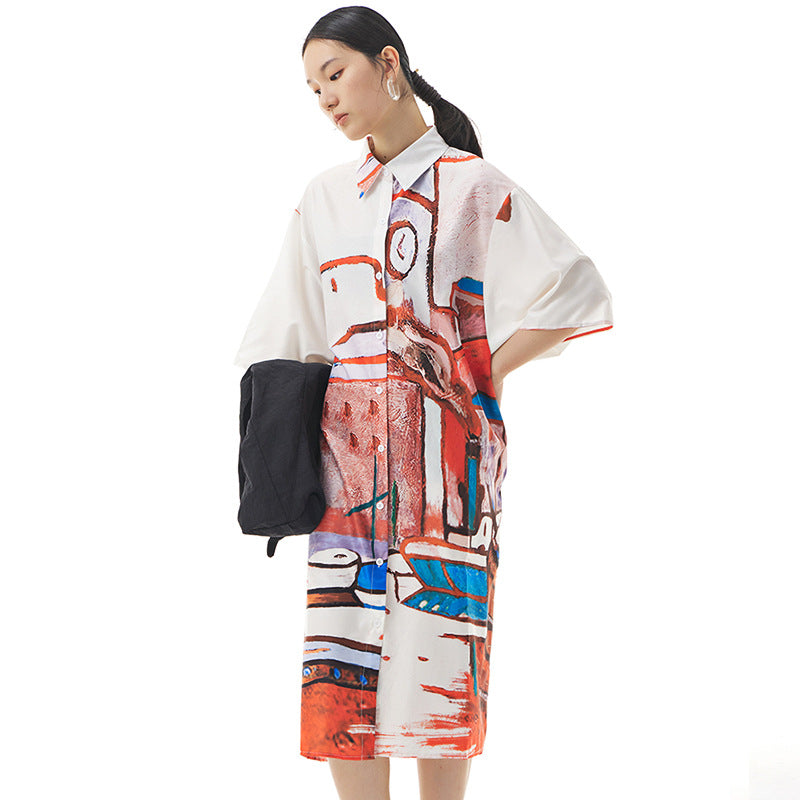 Summer Graffiti Designed Casual Long Sleeves Shirts-Dresses-Free Shipping at meselling99