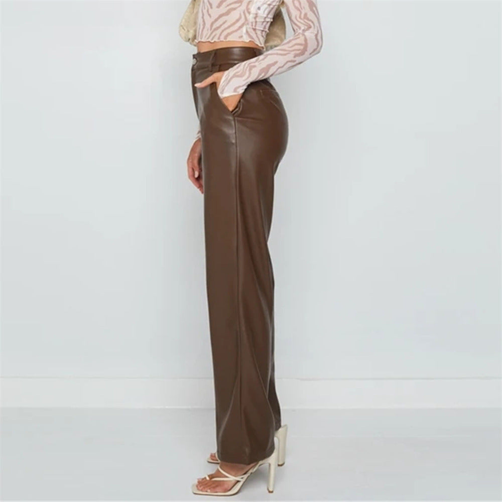 Meca High Rise Faux Leather Pants - Wine