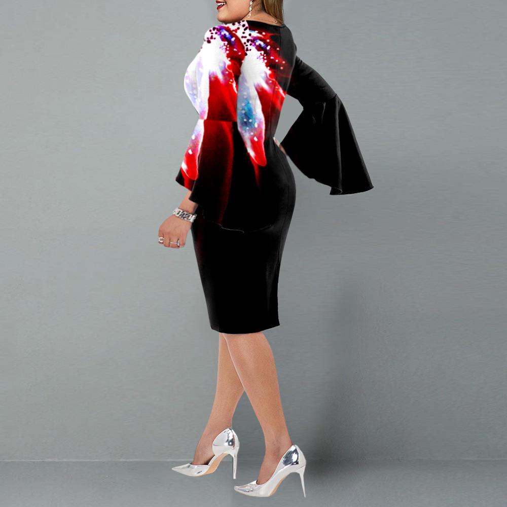 Women Plus Sizes Floral Print Sheath Dresses-Dresses-Free Shipping at meselling99