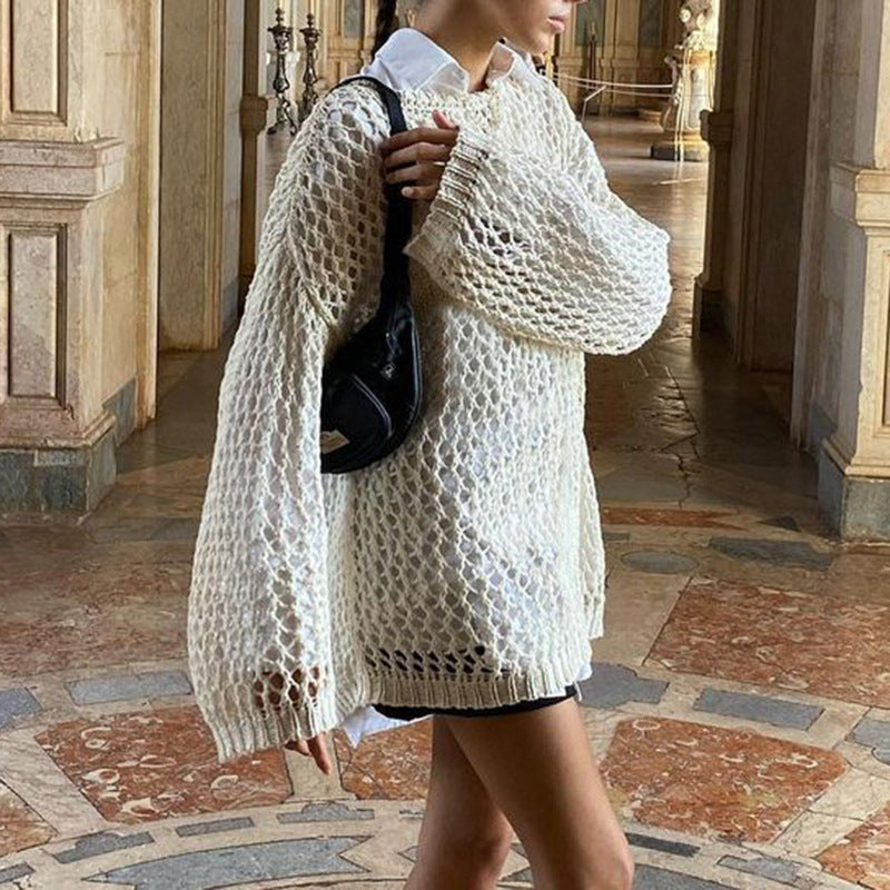 Women's Summer Boho Crochet Mesh Knit Oversized Pullover.