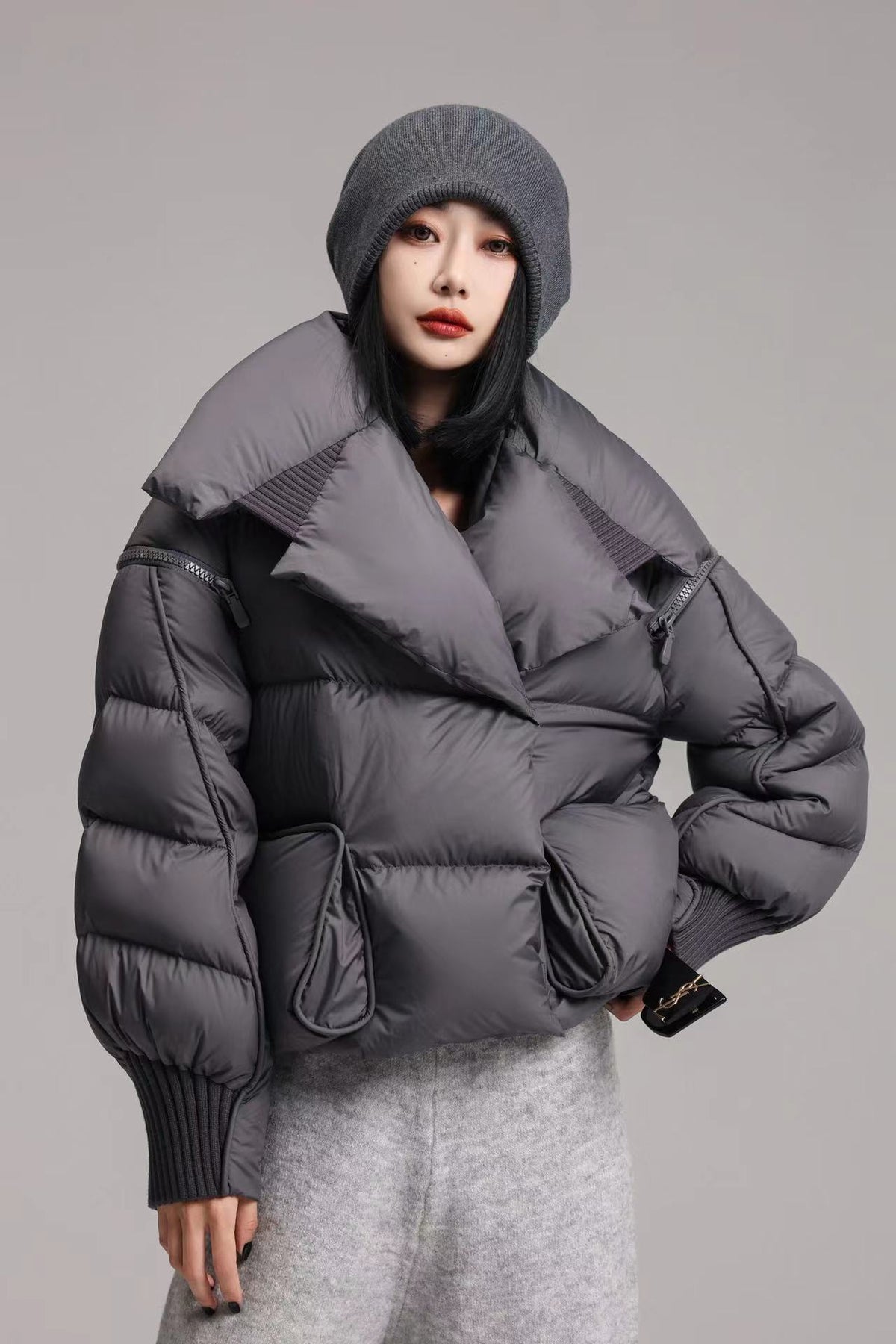 Women's Luxury Knit-Panel Down Jacket