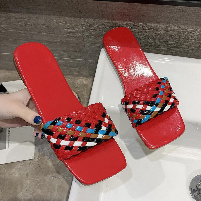 Large-size Woven Flat-bottomed Casual Beach Slippers-STYLEGOING