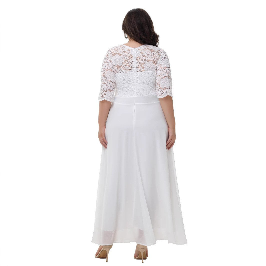 Plus Size Lace Chiffon Floral Bridesmaid Dress