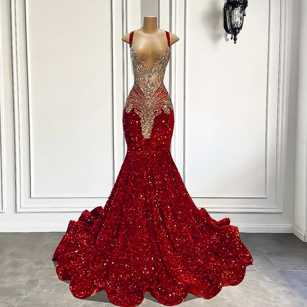 Luxury Sequin Embellished Mermaid Evening Dress
