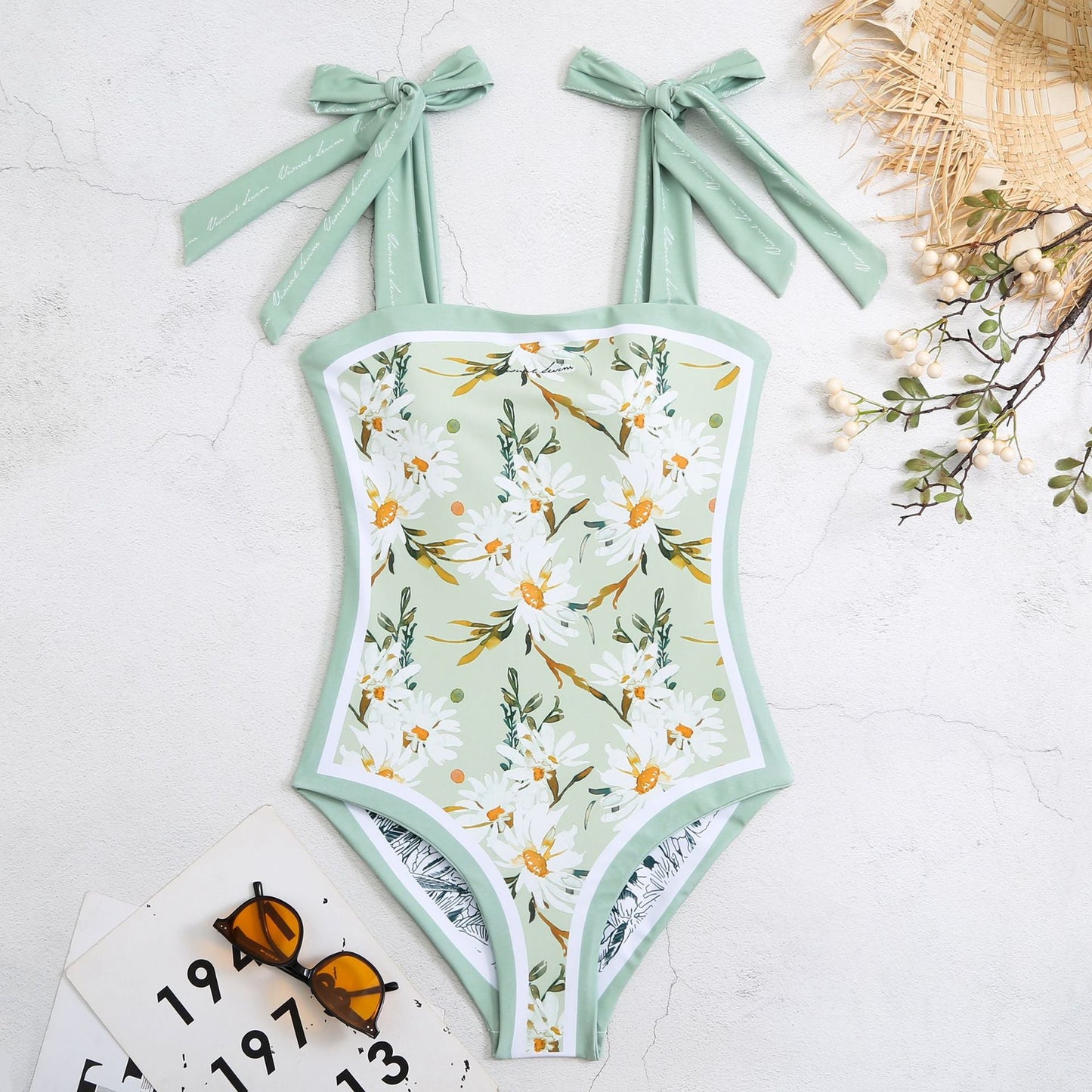 Vintage Strapless Floral Print Women Swimsuits