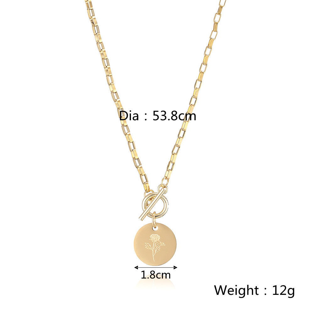 Designed Month Flowers Birthday Gifts Round Pendant Necklaces