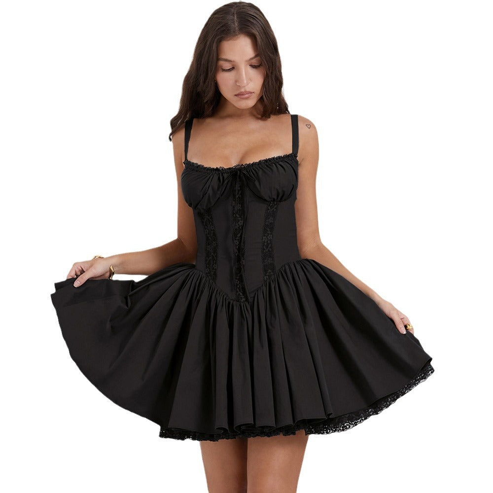 Women's Lace Panel Corset Belt Bodycon Mini Dress