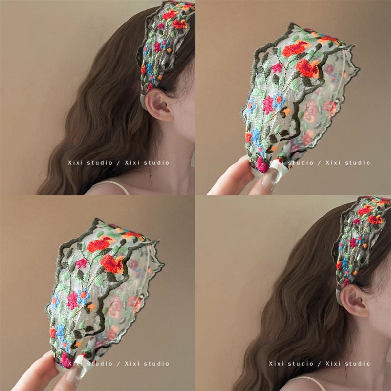 Vintage Floral Embroidered Headband 2pcs/Set
