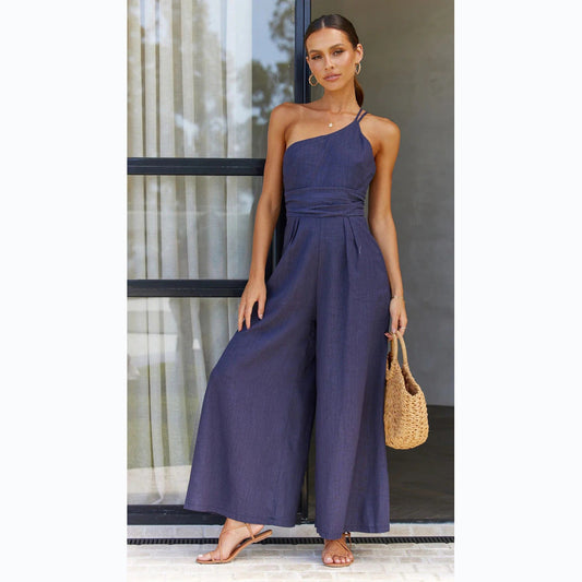 Sexy One Shoulder Linen Jumpsuits for Women