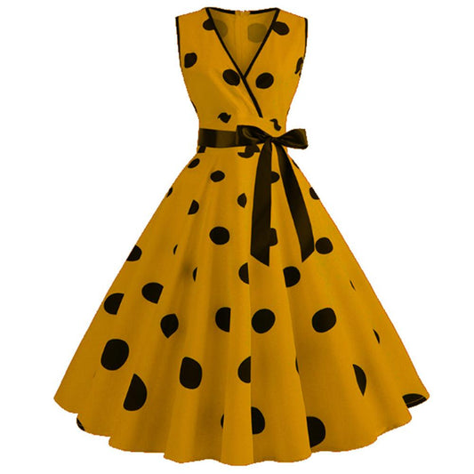 Casaul Sleeveless Dot Print Vintage Dresses-Dresses-Free Shipping at meselling99