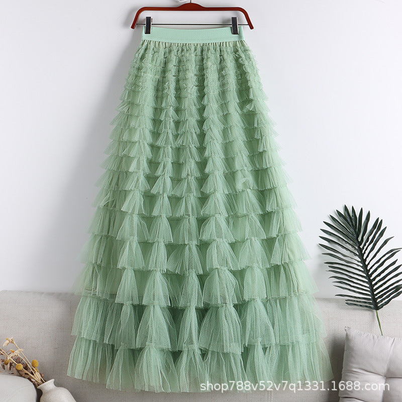 A-Line Mid-Length Tulle Skirt with Layered Mesh Insert