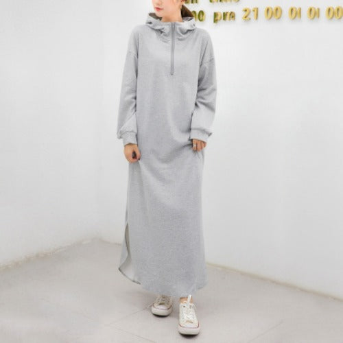 Women Casual Zipper Fall Long Hoodies Dresses-Cozy Dresses-Gray-One Size-Free Shipping at meselling99