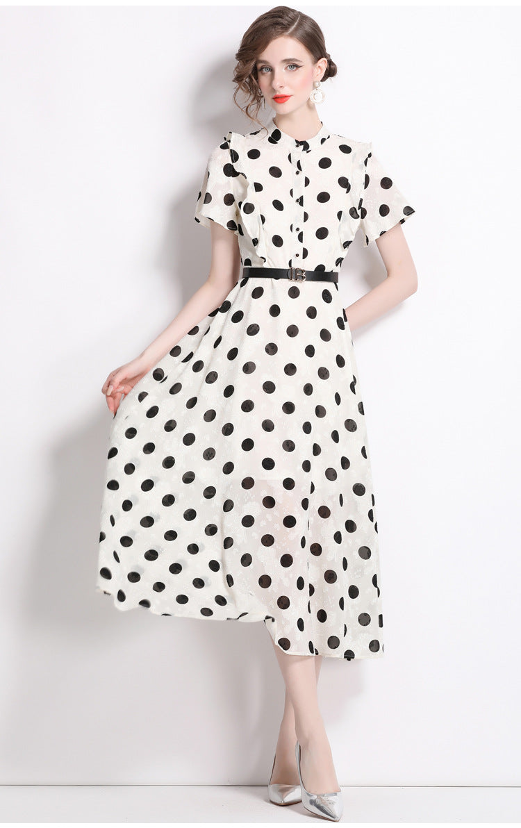 Elegant Polk Dot Short Sleeves Midi Length Dresses
