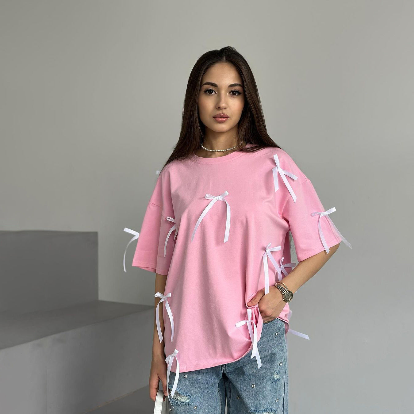 Fashion Bow Short Sleeves T Shirts